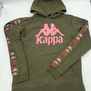 Kappa Olive Green Hoodie with Pink and Red Accents